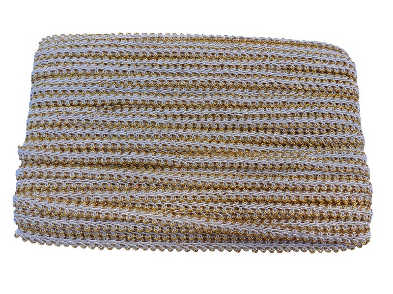 MONIDOOR 3/8 Inch Gimp Braid Trim 50 Yards for Upholstery Costume DIY Crafts (1327 Light Gold White) - Image 1